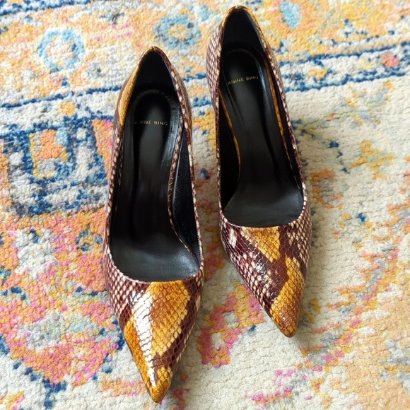 Anine Bing Shoes - Anine Bing Devon Python Embossed Leather Pointed Toe High Heel Pumps Brown 38